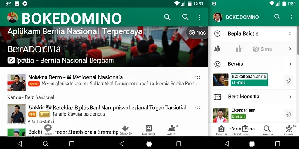 Tampilan antarmuka aplikasi BOKEDOMINO dengan berita nasional terkini.